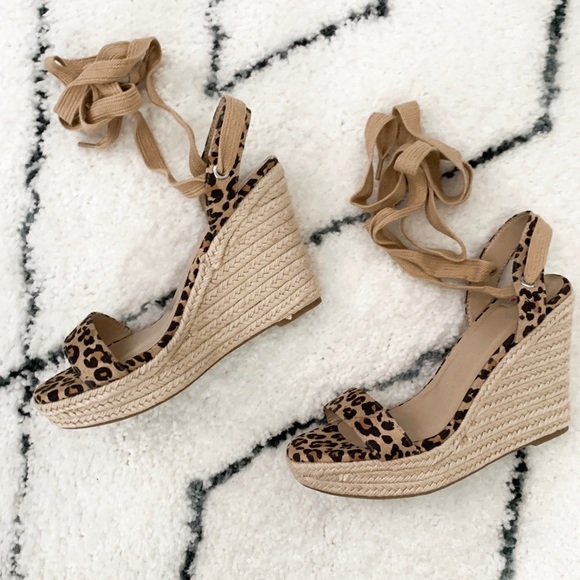 NEW🖤 leopard print wrap wedges open toe - Picture 2 of 5